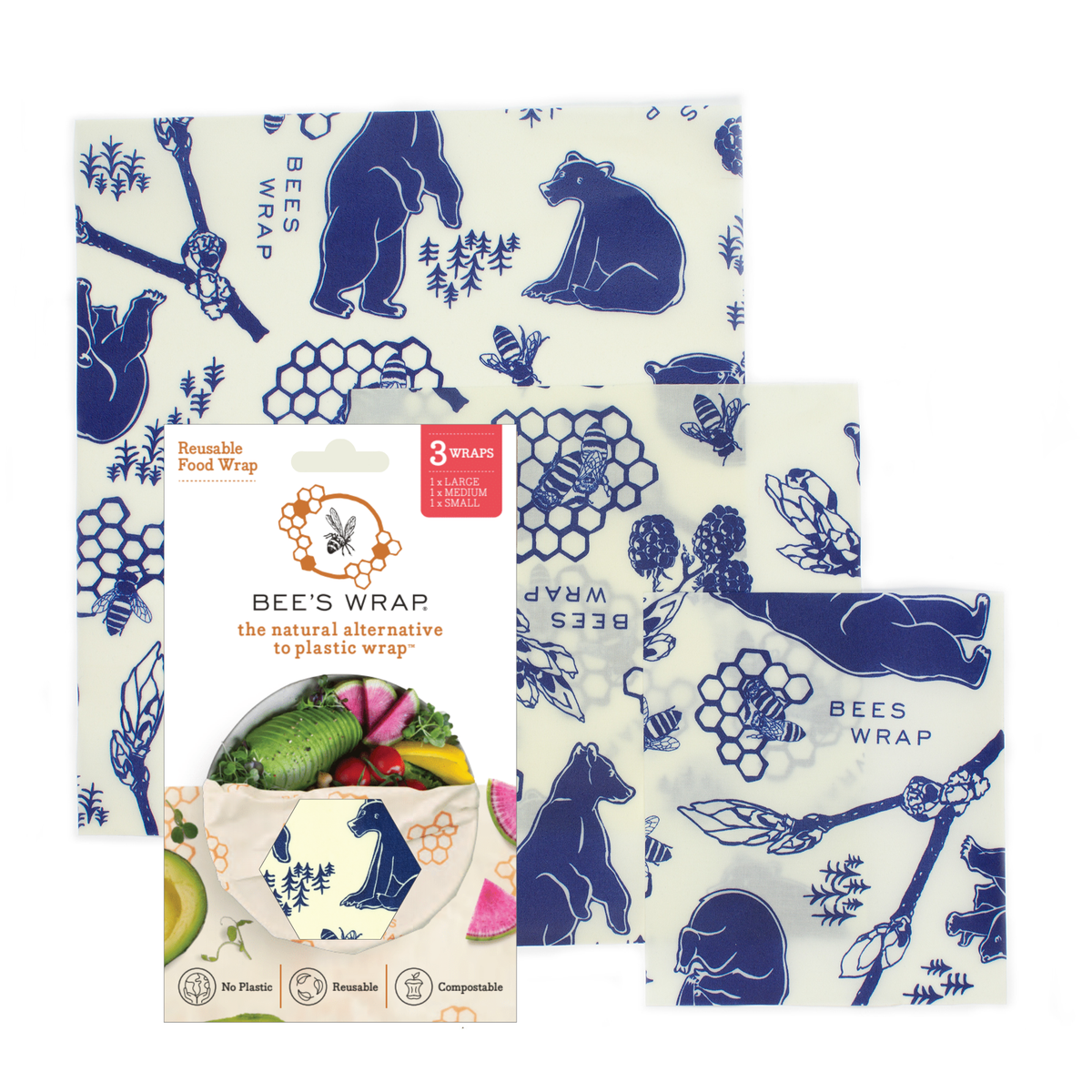 Food Wraps, 3-Pack, Bees & Bears, Bee's Wrap, MyEcoMark, view 2