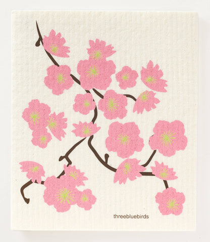 Swedish Dishcloth, Cherry Blossoms, Three Bluebirds, MyEcoMark