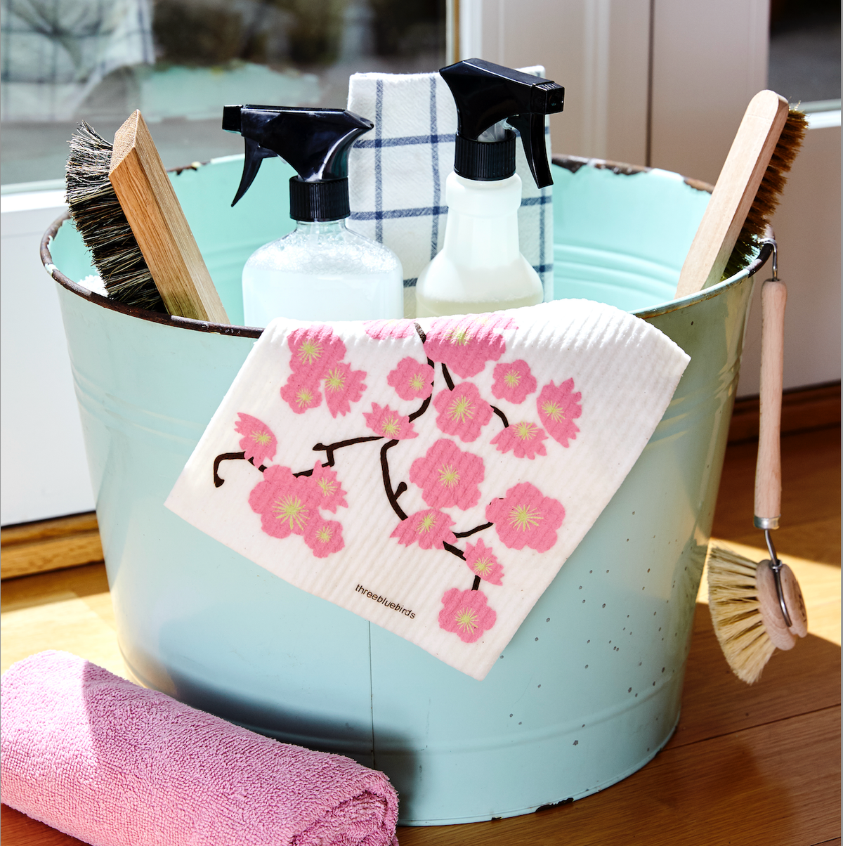 Swedish Dishcloth, Cherry Blossoms, Three Bluebirds, MyEcoMark, view 2
