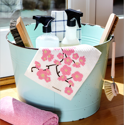 Swedish Dishcloth, Cherry Blossoms, Three Bluebirds, MyEcoMark, view 2